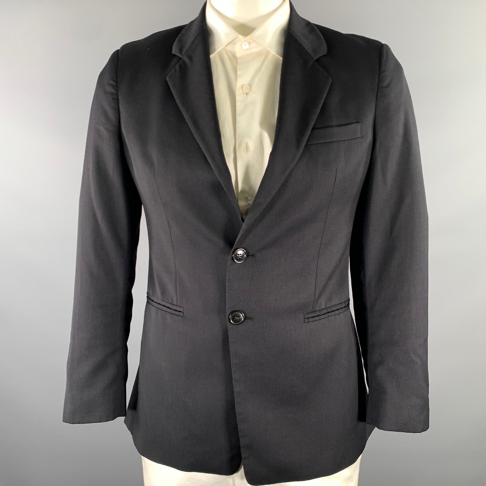 Emporio Armani Size 42 Black Pinstripe Wool Notch Lapel Sport Coat